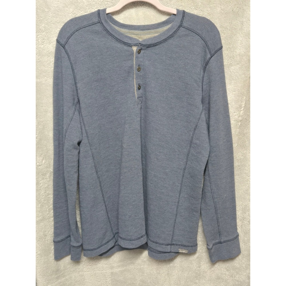 Eddie Bauer Mens Blue Waffle Knit Henley Long Sleeve Shirt Large L Thermal